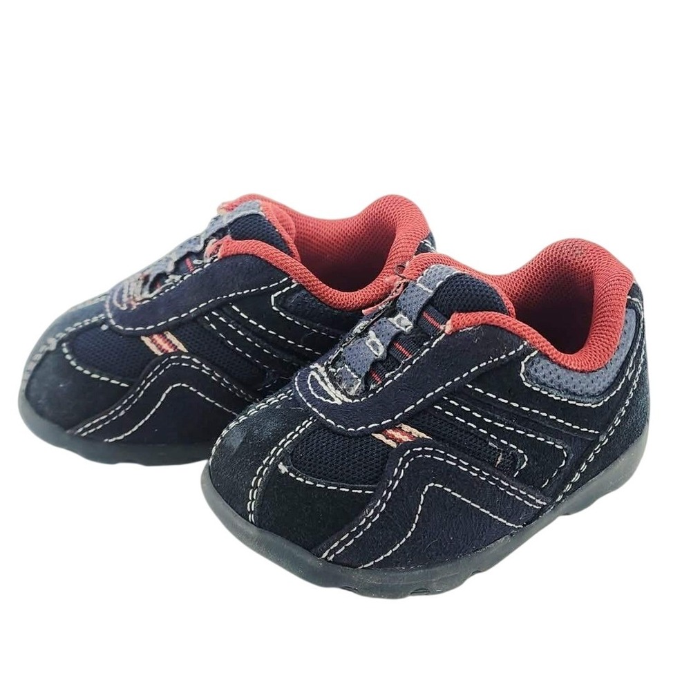 Teeny Toes Infant Boys Navy Blue Red Skid Resistant Sneakers‎ Size 2